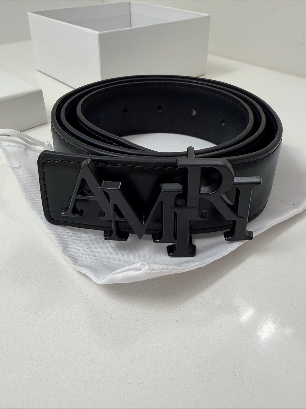 AMIRI Black Leather Logo Buckle Belt
